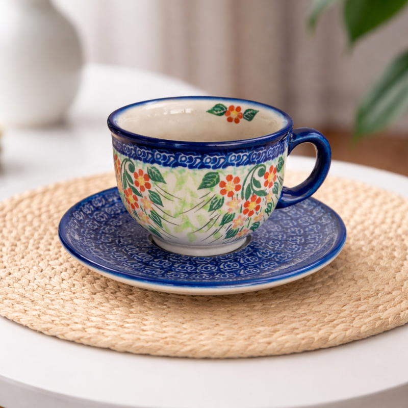 Filiżanka 200 ml ze spodkiem – Ceramika Artystyczna DALIA, dekoracja U2047